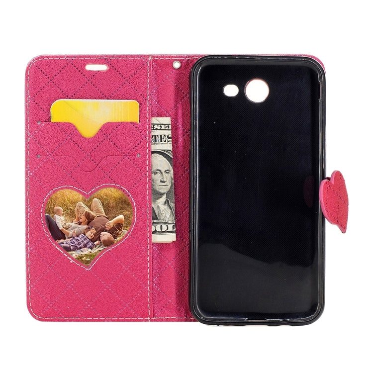For Galaxy J3 (2017) (US Version) TPU + PU Love Contrast Color Lattice Horizontal Flip Leather Case with Holder & Card Slots & Wallet & Lanyard
