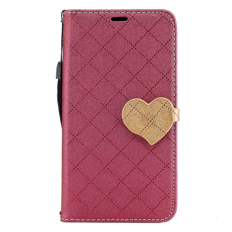 For Galaxy J3 (2017) (US Version) TPU + PU Love Contrast Color Lattice Horizontal Flip Leather Case with Holder & Card Slots & Wallet & Lanyard