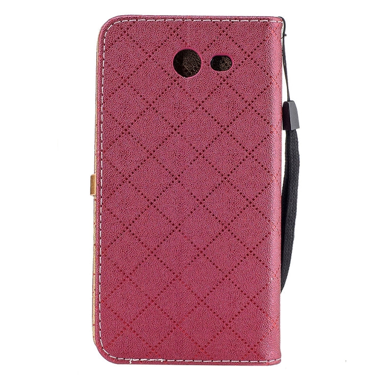 For Galaxy J3 (2017) (US Version) TPU + PU Love Contrast Color Lattice Horizontal Flip Leather Case with Holder & Card Slots & Wallet & Lanyard