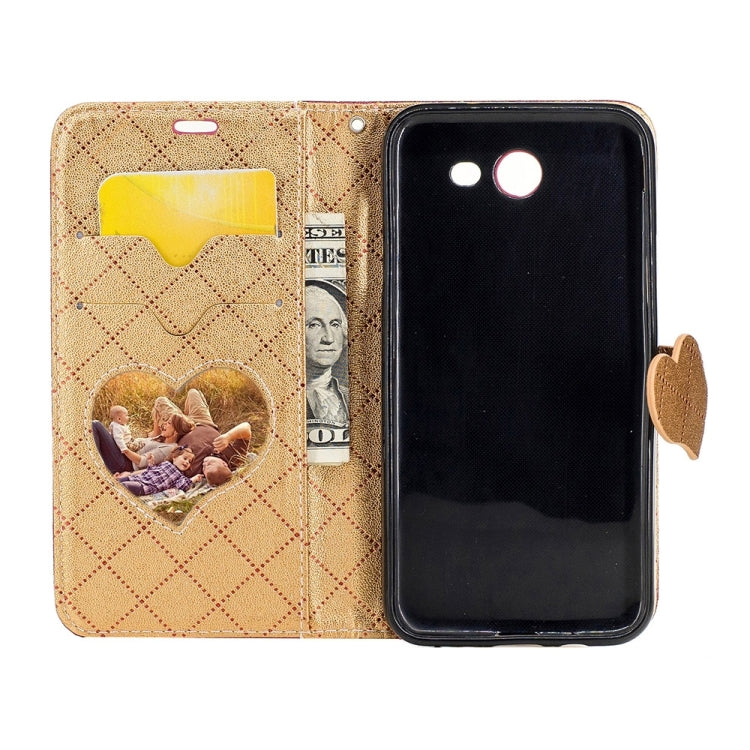 For Galaxy J3 (2017) (US Version) TPU + PU Love Contrast Color Lattice Horizontal Flip Leather Case with Holder & Card Slots & Wallet & Lanyard