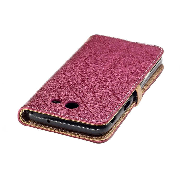 For Galaxy J3 (2017) (US Version) TPU + PU Love Contrast Color Lattice Horizontal Flip Leather Case with Holder & Card Slots & Wallet & Lanyard