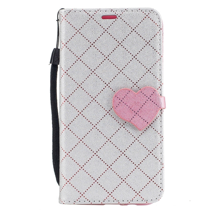 For Galaxy J3 (2017) (US Version) TPU + PU Love Contrast Color Lattice Horizontal Flip Leather Case with Holder & Card Slots & Wallet & Lanyard