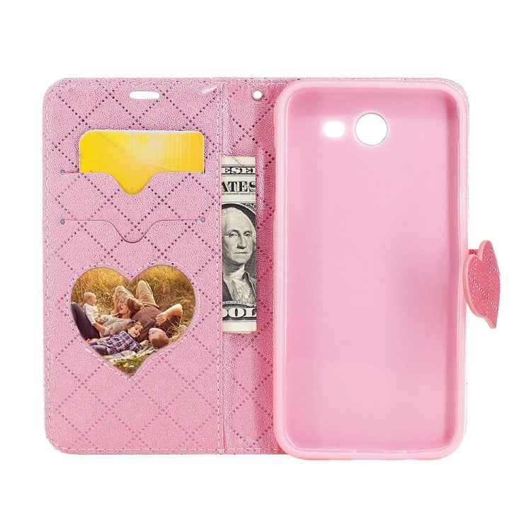 For Galaxy J3 (2017) (US Version) TPU + PU Love Contrast Color Lattice Horizontal Flip Leather Case with Holder & Card Slots & Wallet & Lanyard