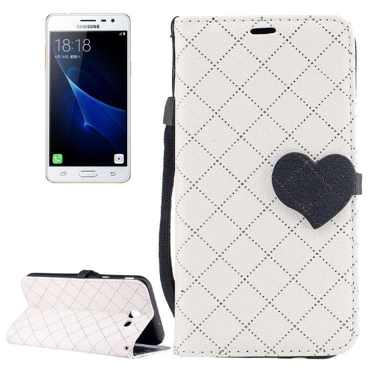 For Galaxy J3 (2017) (US Version) TPU + PU Love Contrast Color Lattice Horizontal Flip Leather Case with Holder & Card Slots & Wallet & Lanyard