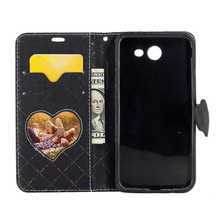 For Galaxy J3 (2017) (US Version) TPU + PU Love Contrast Color Lattice Horizontal Flip Leather Case with Holder & Card Slots & Wallet & Lanyard