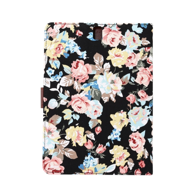 For Galaxy Tab S3 9.7 / T820 Flowers Cloth Pattern Horizontal Flip Leather Case with Holder & Card Slots & Wallet(Black)