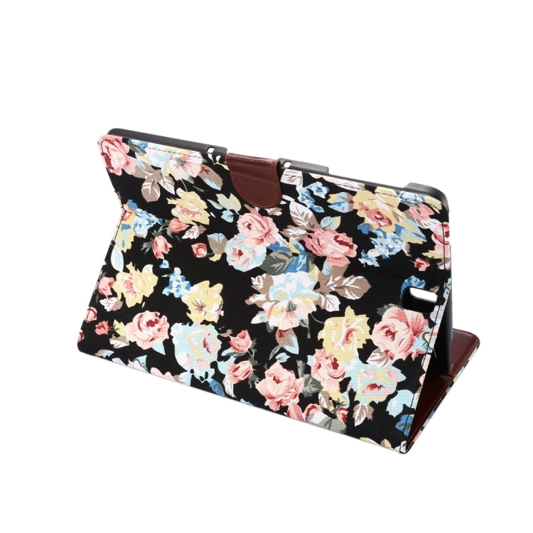 For Galaxy Tab S3 9.7 / T820 Flowers Cloth Pattern Horizontal Flip Leather Case with Holder & Card Slots & Wallet(Black)