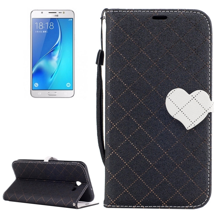 For Galaxy J7 (2017) (US Version) TPU + PU Love Contrast Color Lattice Horizontal Flip Leather Case with Holder & Card Slots & Wallet & Lanyard