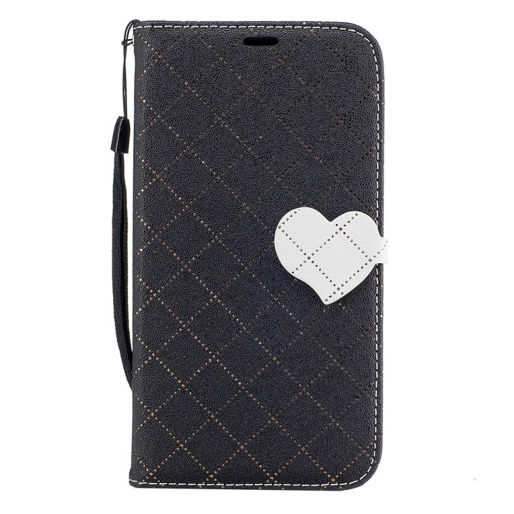 For Galaxy J7 (2017) (US Version) TPU + PU Love Contrast Color Lattice Horizontal Flip Leather Case with Holder & Card Slots & Wallet & Lanyard