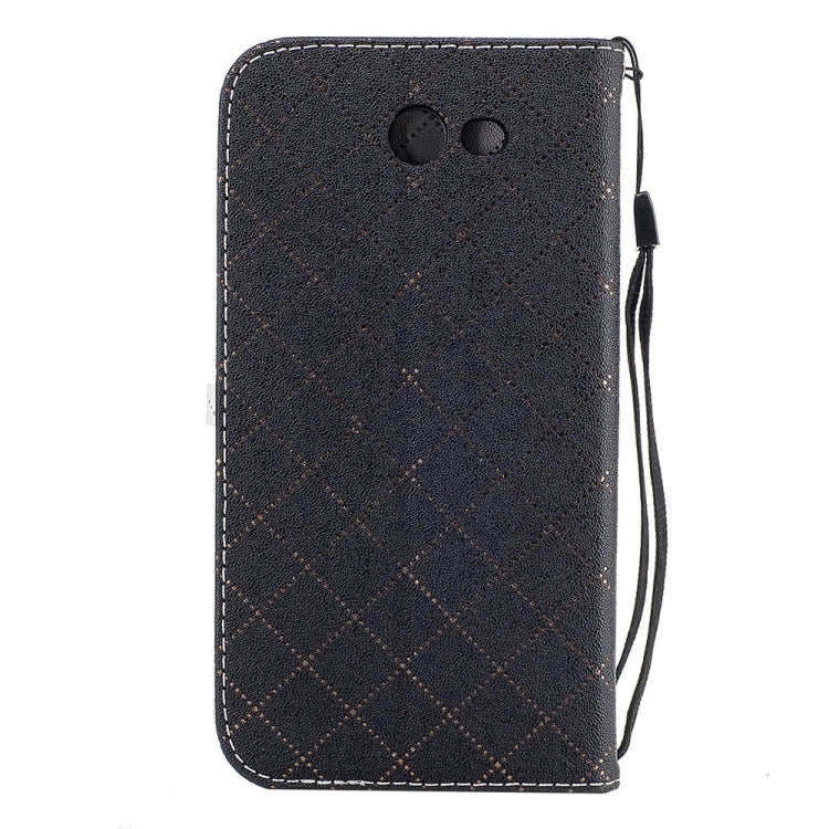 For Galaxy J7 (2017) (US Version) TPU + PU Love Contrast Color Lattice Horizontal Flip Leather Case with Holder & Card Slots & Wallet & Lanyard