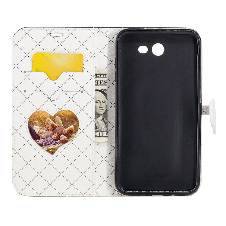 For Galaxy J7 (2017) (US Version) TPU + PU Love Contrast Color Lattice Horizontal Flip Leather Case with Holder & Card Slots & Wallet & Lanyard