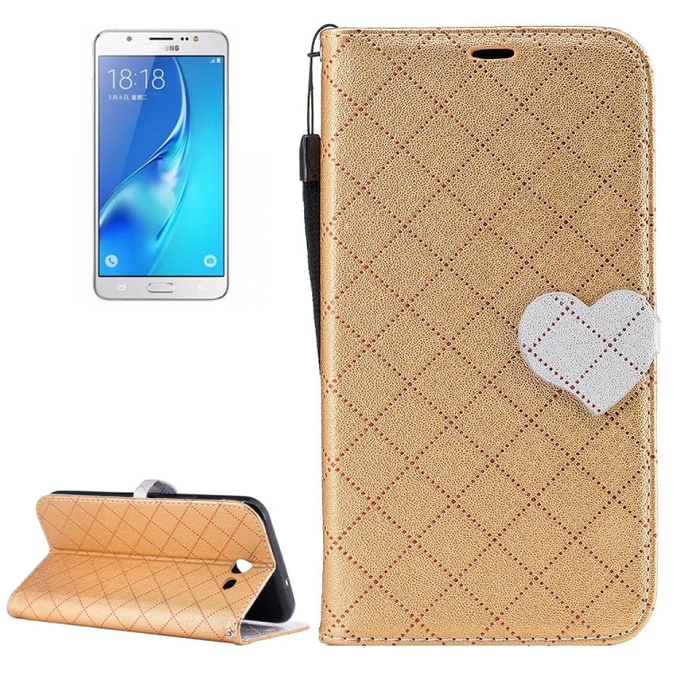 For Galaxy J7 (2017) (US Version) TPU + PU Love Contrast Color Lattice Horizontal Flip Leather Case with Holder & Card Slots & Wallet & Lanyard
