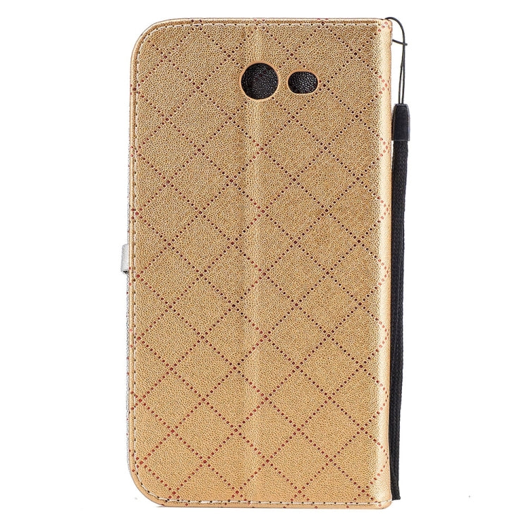 For Galaxy J7 (2017) (US Version) TPU + PU Love Contrast Color Lattice Horizontal Flip Leather Case with Holder & Card Slots & Wallet & Lanyard