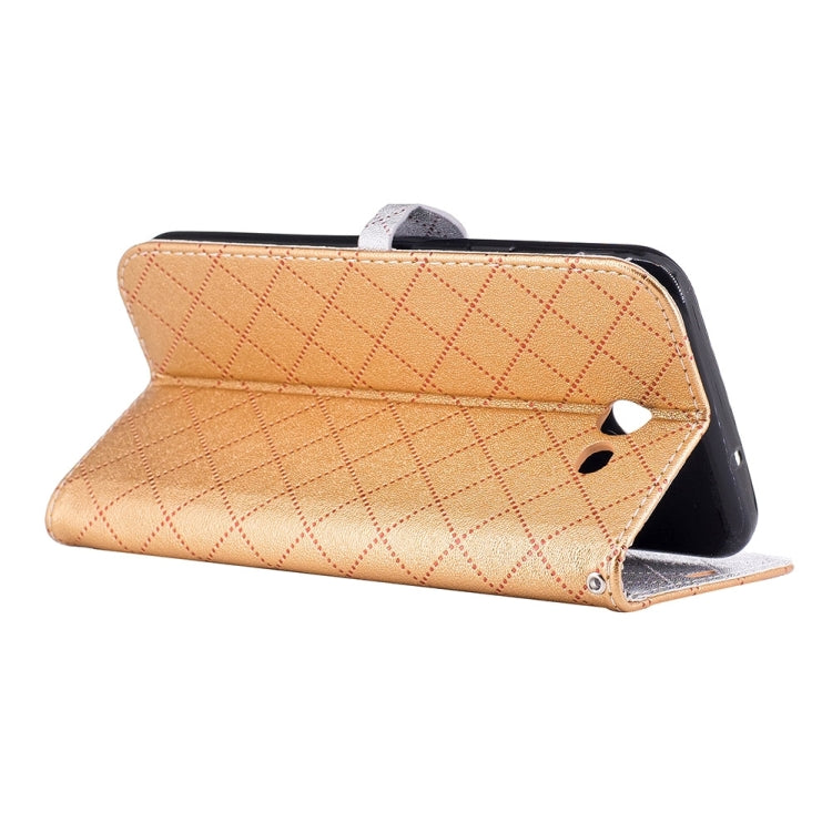 For Galaxy J7 (2017) (US Version) TPU + PU Love Contrast Color Lattice Horizontal Flip Leather Case with Holder & Card Slots & Wallet & Lanyard