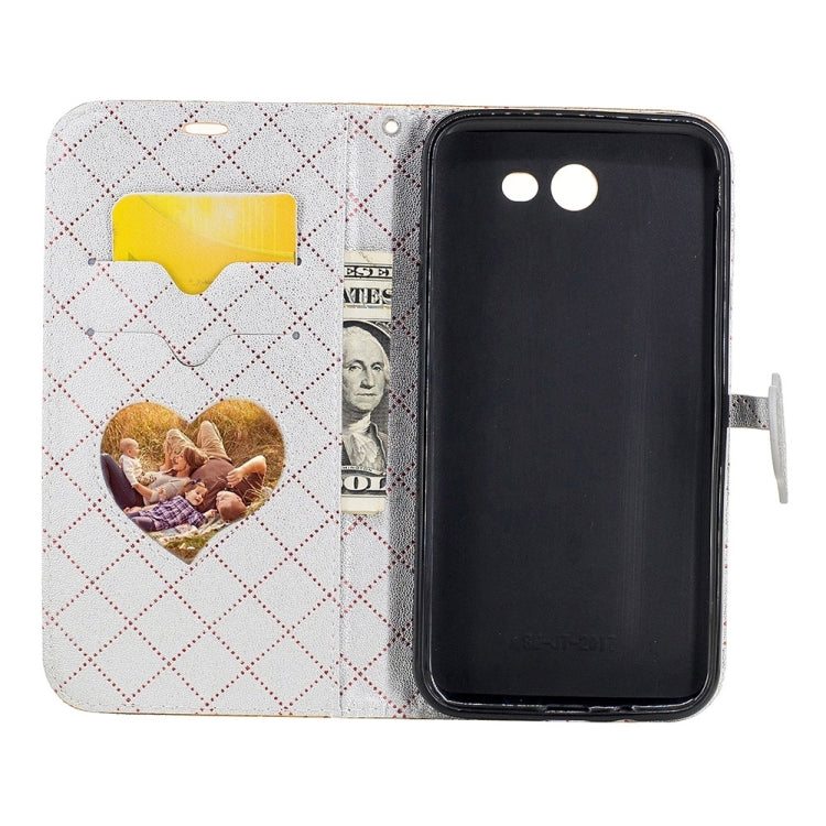 For Galaxy J7 (2017) (US Version) TPU + PU Love Contrast Color Lattice Horizontal Flip Leather Case with Holder & Card Slots & Wallet & Lanyard