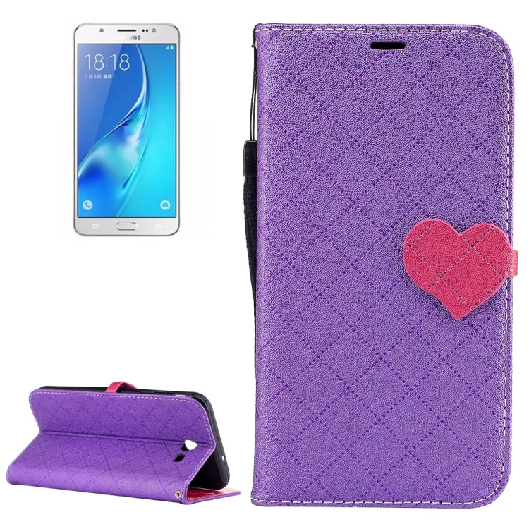 For Galaxy J7 (2017) (US Version) TPU + PU Love Contrast Color Lattice Horizontal Flip Leather Case with Holder & Card Slots & Wallet & Lanyard