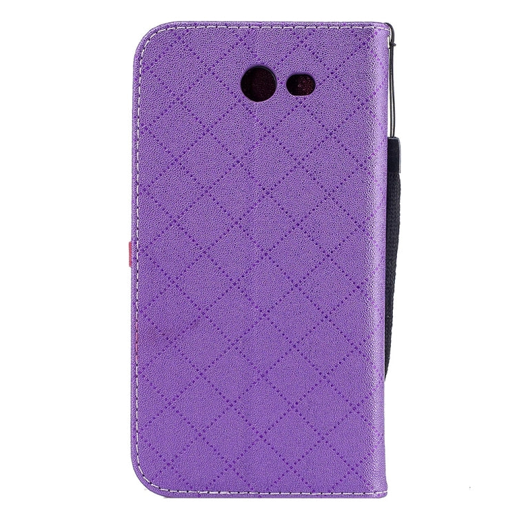 For Galaxy J7 (2017) (US Version) TPU + PU Love Contrast Color Lattice Horizontal Flip Leather Case with Holder & Card Slots & Wallet & Lanyard