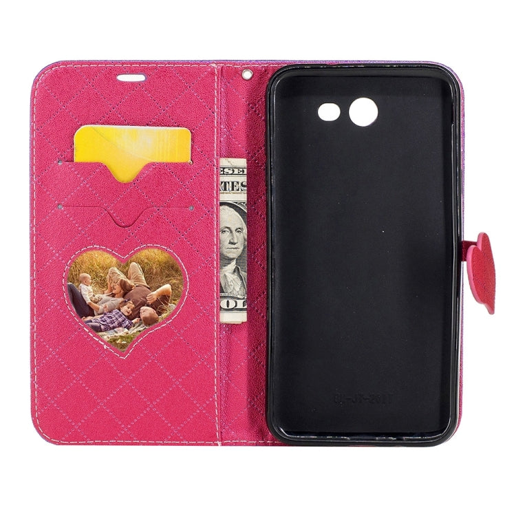 For Galaxy J7 (2017) (US Version) TPU + PU Love Contrast Color Lattice Horizontal Flip Leather Case with Holder & Card Slots & Wallet & Lanyard