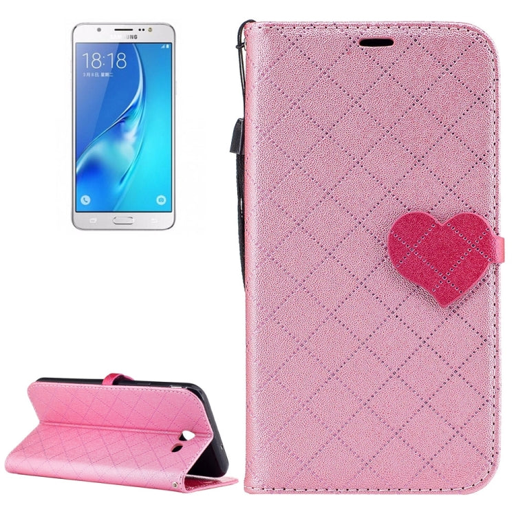 For Galaxy J7 (2017) (US Version) TPU + PU Love Contrast Color Lattice Horizontal Flip Leather Case with Holder & Card Slots & Wallet & Lanyard