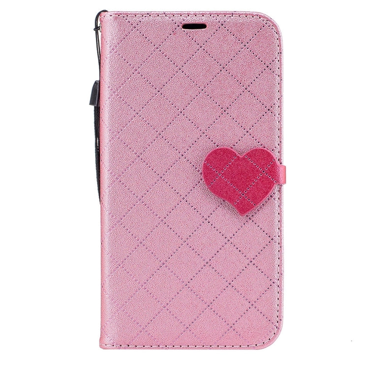 For Galaxy J7 (2017) (US Version) TPU + PU Love Contrast Color Lattice Horizontal Flip Leather Case with Holder & Card Slots & Wallet & Lanyard