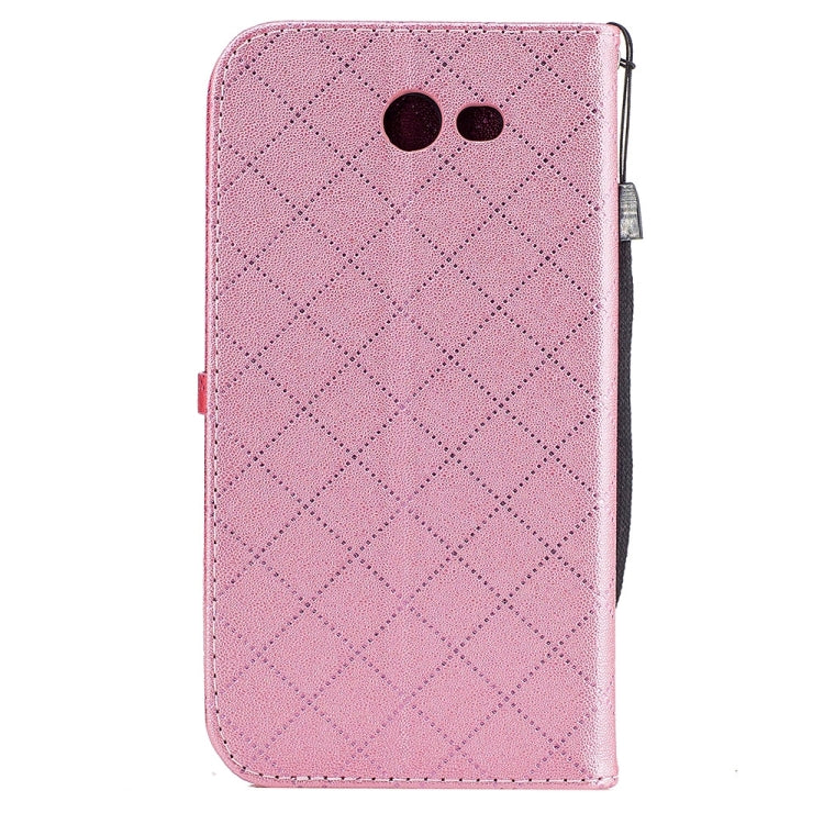For Galaxy J7 (2017) (US Version) TPU + PU Love Contrast Color Lattice Horizontal Flip Leather Case with Holder & Card Slots & Wallet & Lanyard