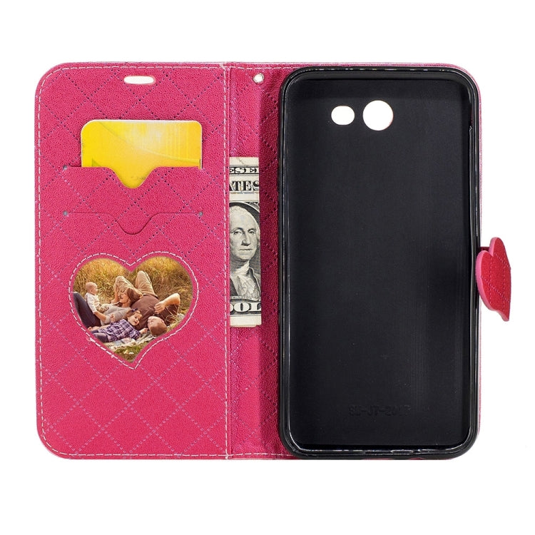 For Galaxy J7 (2017) (US Version) TPU + PU Love Contrast Color Lattice Horizontal Flip Leather Case with Holder & Card Slots & Wallet & Lanyard