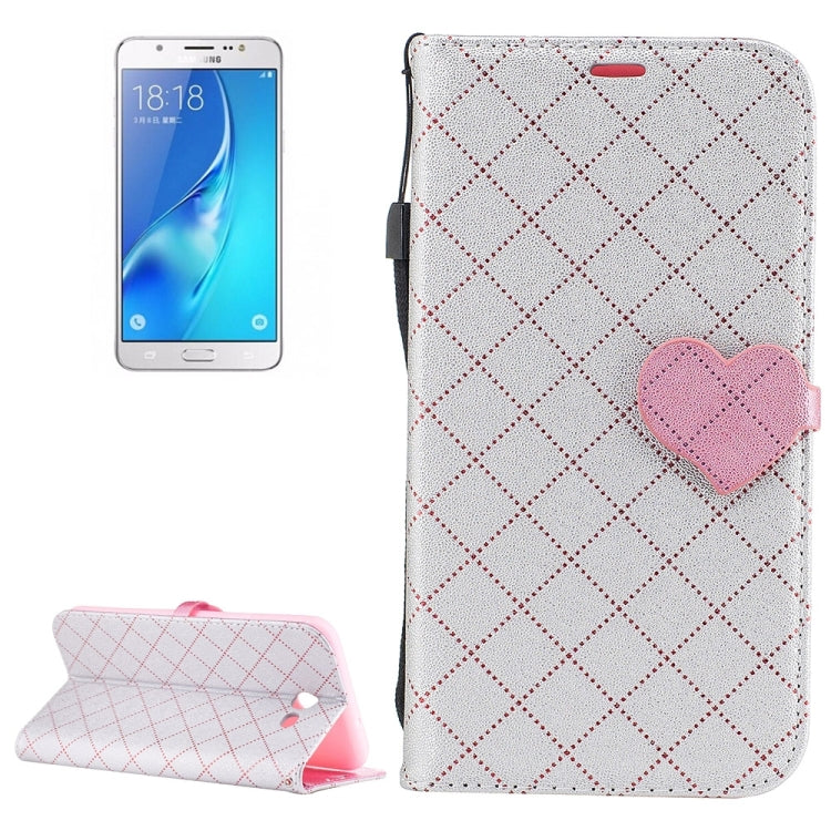 For Galaxy J7 (2017) (US Version) TPU + PU Love Contrast Color Lattice Horizontal Flip Leather Case with Holder & Card Slots & Wallet & Lanyard