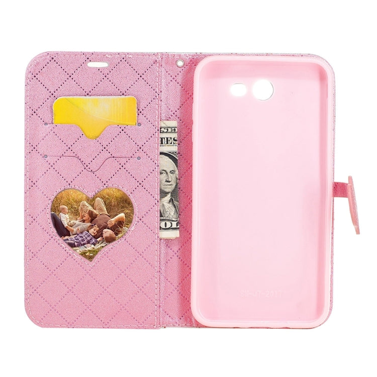 For Galaxy J7 (2017) (US Version) TPU + PU Love Contrast Color Lattice Horizontal Flip Leather Case with Holder & Card Slots & Wallet & Lanyard