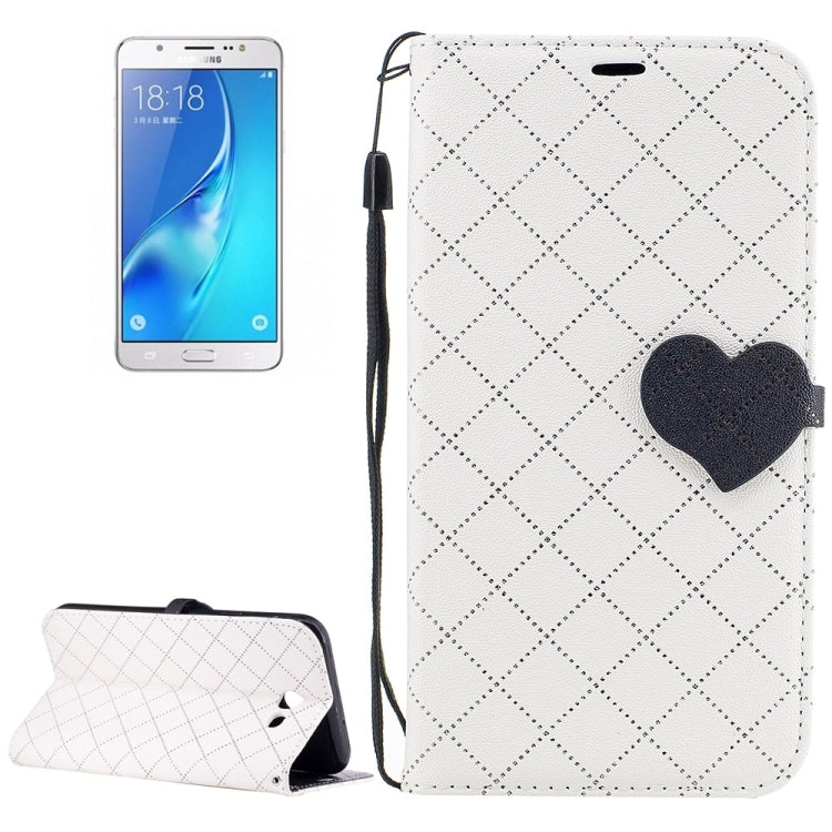 For Galaxy J7 (2017) (US Version) TPU + PU Love Contrast Color Lattice Horizontal Flip Leather Case with Holder & Card Slots & Wallet & Lanyard