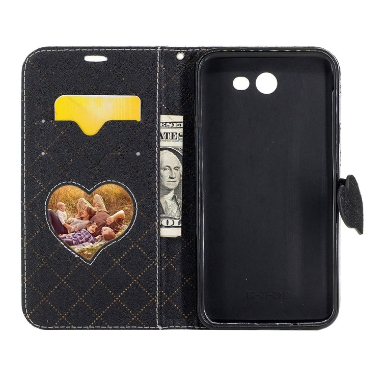 For Galaxy J7 (2017) (US Version) TPU + PU Love Contrast Color Lattice Horizontal Flip Leather Case with Holder & Card Slots & Wallet & Lanyard