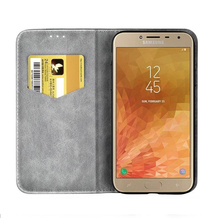 Business Solid Color Stitching Horizontal Flip Leather Case for Galaxy J4, with Holder & Card Slots & Wallet & Lanyard