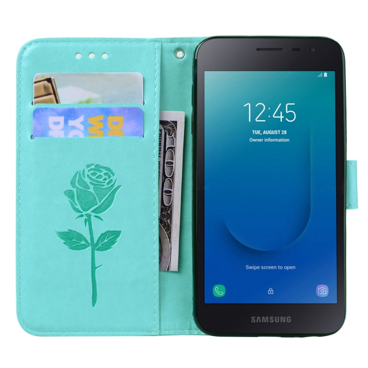 Rose Embossed Horizontal Flip PU Leather Case for Galaxy J2 Core, with Holder & Card Slots & Wallet