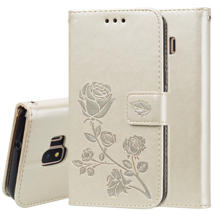 Rose Embossed Horizontal Flip PU Leather Case for Galaxy J2 Core, with Holder & Card Slots & Wallet