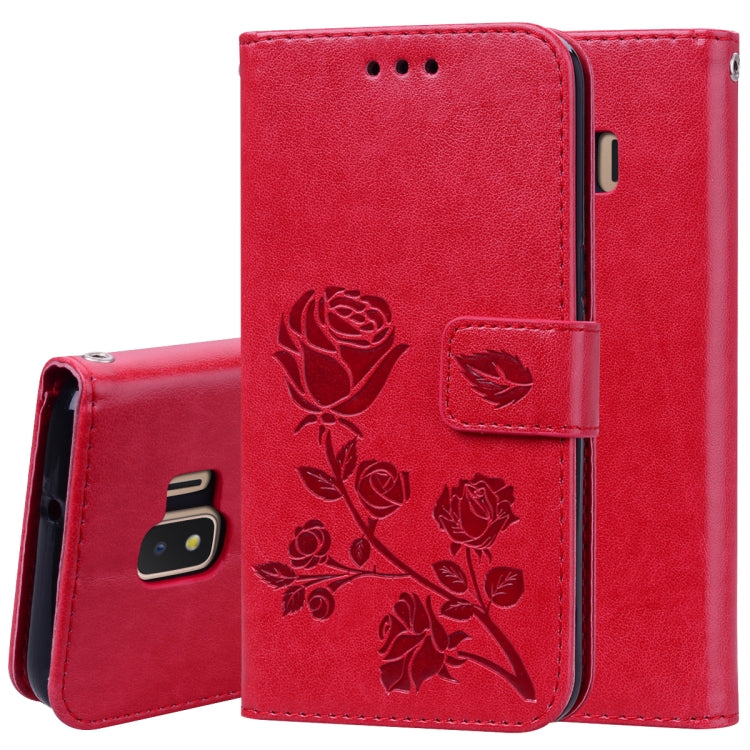 Rose Embossed Horizontal Flip PU Leather Case for Galaxy J2 Core, with Holder & Card Slots & Wallet