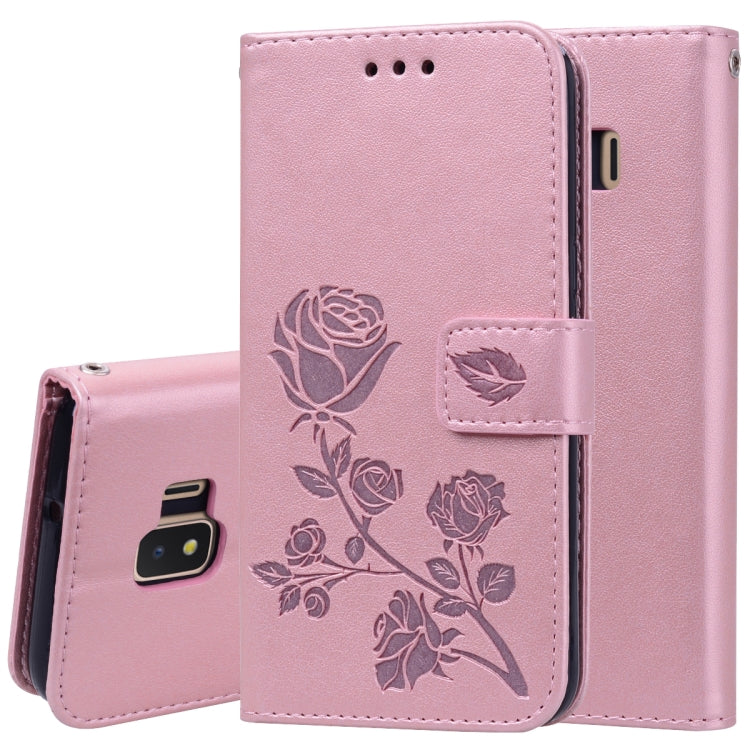 Rose Embossed Horizontal Flip PU Leather Case for Galaxy J2 Core, with Holder & Card Slots & Wallet