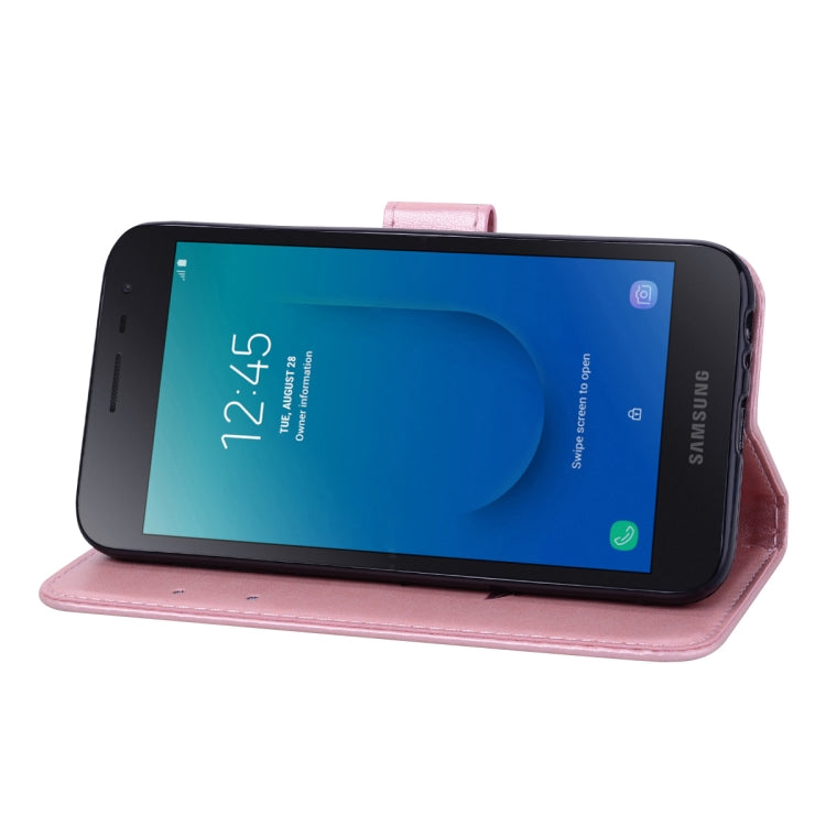 Rose Embossed Horizontal Flip PU Leather Case for Galaxy J2 Core, with Holder & Card Slots & Wallet