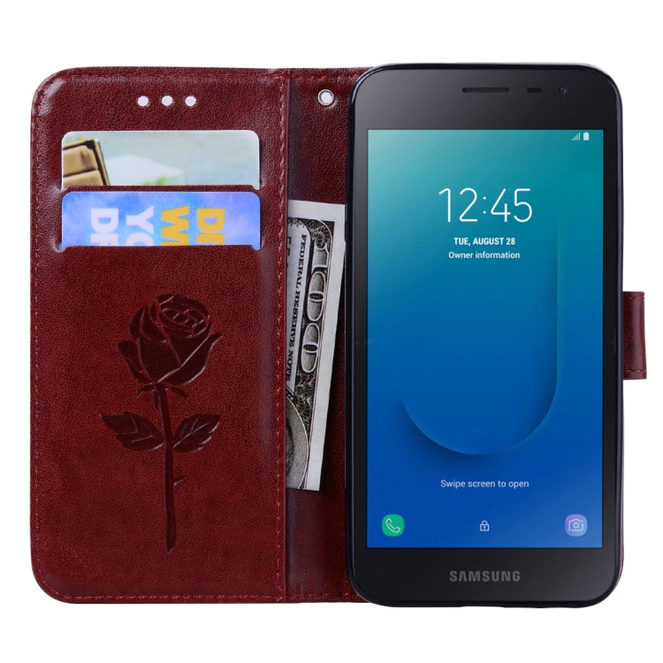 Rose Embossed Horizontal Flip PU Leather Case for Galaxy J2 Core, with Holder & Card Slots & Wallet