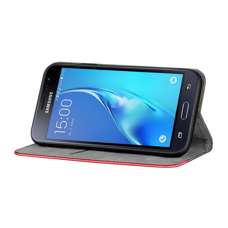 Business Solid Color Stitching Horizontal Flip Leather Case for Galaxy J3, with Holder & Card Slots & Wallet & Lanyard