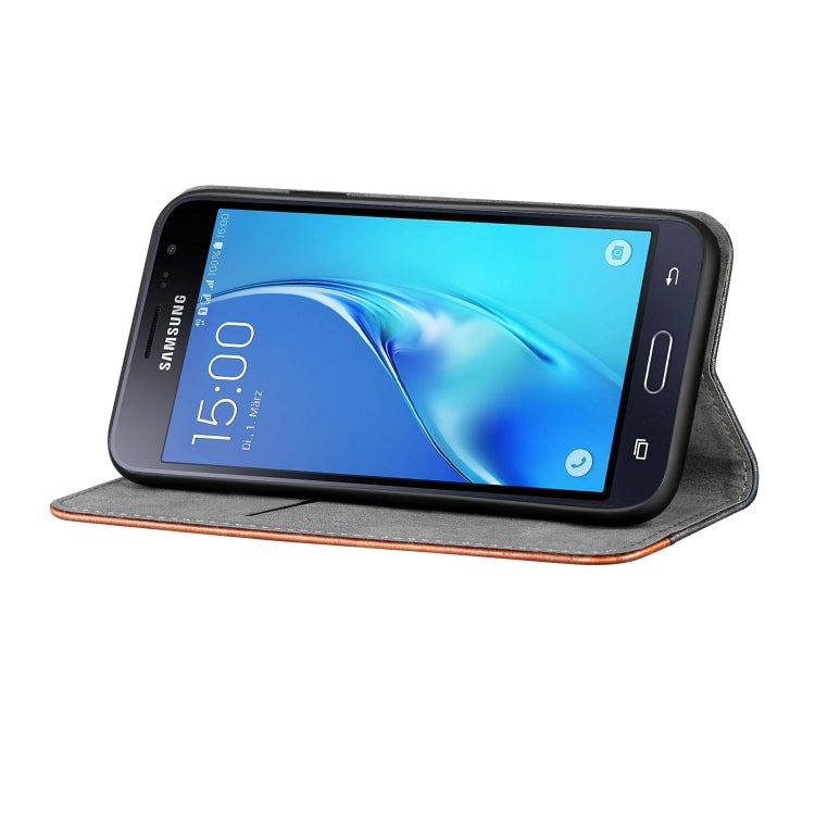 Business Solid Color Stitching Horizontal Flip Leather Case for Galaxy J3, with Holder & Card Slots & Wallet & Lanyard