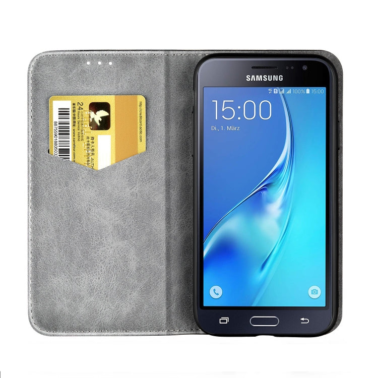 Business Solid Color Stitching Horizontal Flip Leather Case for Galaxy J3, with Holder & Card Slots & Wallet & Lanyard