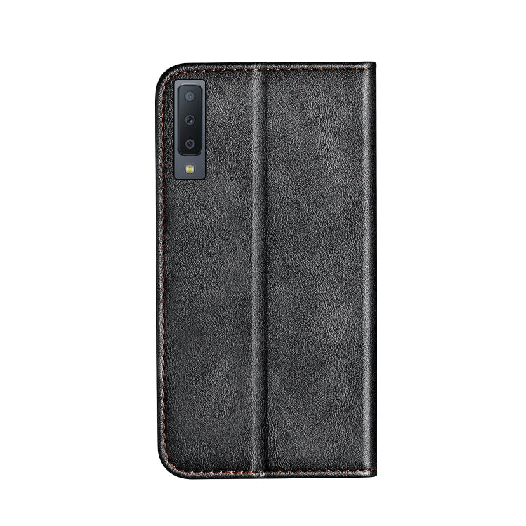 Business Solid Color Stitching Horizontal Flip Leather Case for Galaxy A7 (2018), with Holder & Card Slots & Wallet & Lanyard