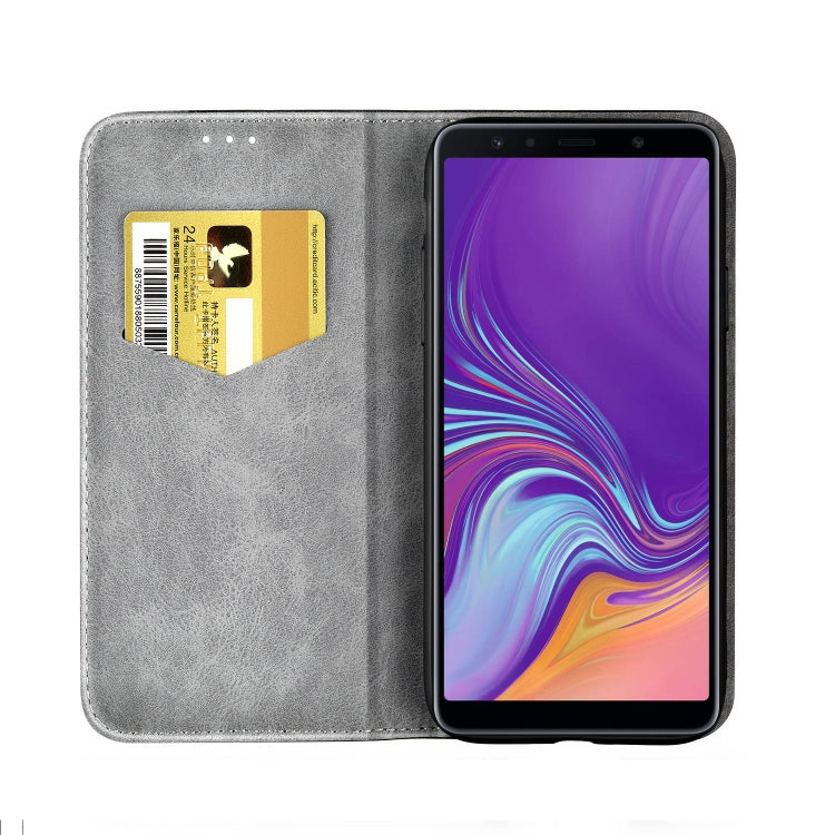 Business Solid Color Stitching Horizontal Flip Leather Case for Galaxy A7 (2018), with Holder & Card Slots & Wallet & Lanyard