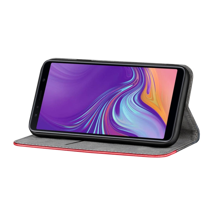 Business Solid Color Stitching Horizontal Flip Leather Case for Galaxy A7 (2018), with Holder & Card Slots & Wallet & Lanyard