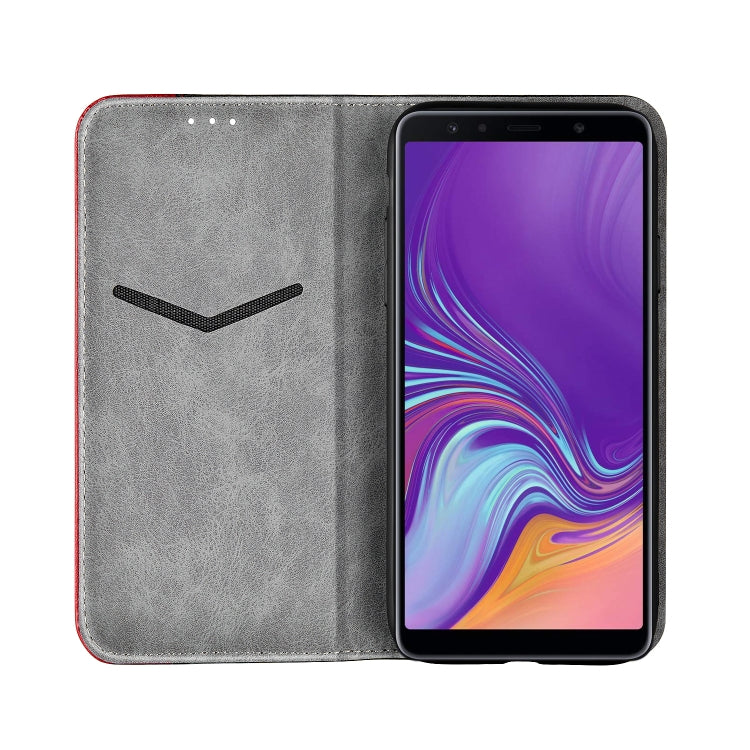 Business Solid Color Stitching Horizontal Flip Leather Case for Galaxy A7 (2018), with Holder & Card Slots & Wallet & Lanyard