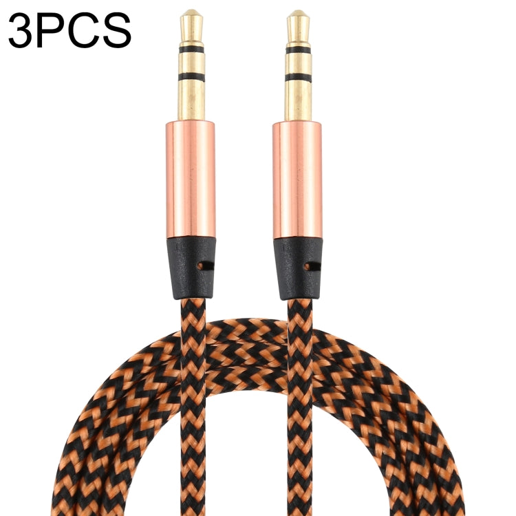 3 PCS K10 3.5mm Male to Male Nylon Braided Audio Cable, Length: 1m