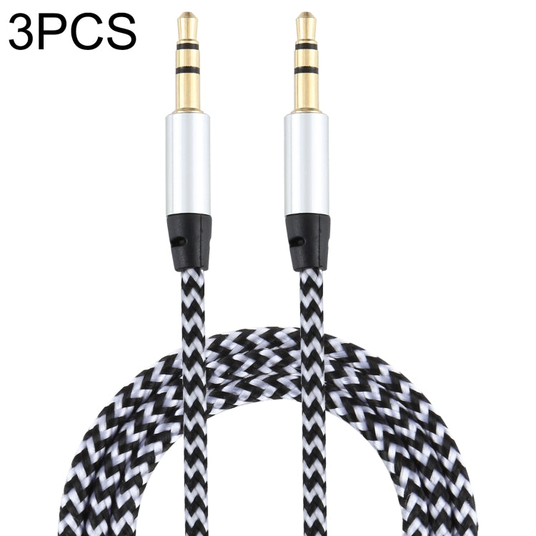 3 PCS K10 3.5mm Male to Male Nylon Braided Audio Cable, Length: 1m