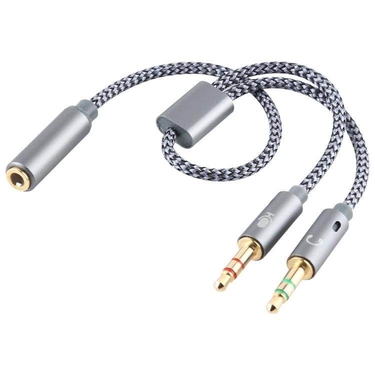 YH192 2 in 1 3.5mm Female to Microphone + Audio Male Braided Audio Cable, Length: 22cm