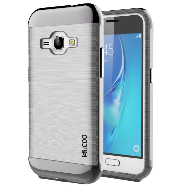 SLiCOO for Galaxy J1 (2016) / J120 Concise Fashion Separable Dichromatic Brushed Texture Transparent TPU + Electroplating PC Combination Case