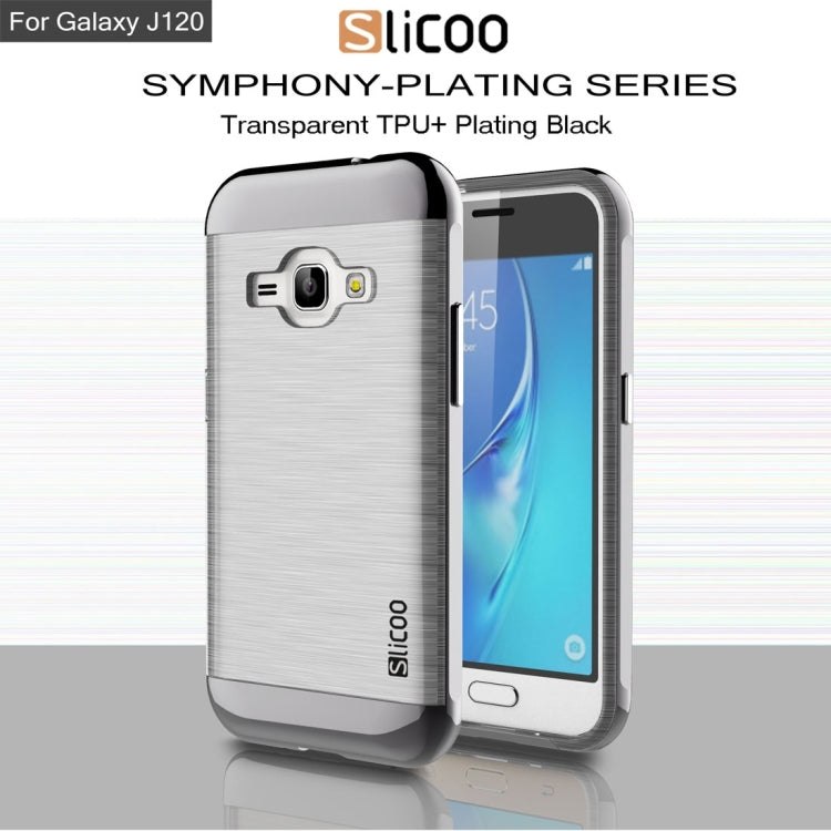 SLiCOO for Galaxy J1 (2016) / J120 Concise Fashion Separable Dichromatic Brushed Texture Transparent TPU + Electroplating PC Combination Case