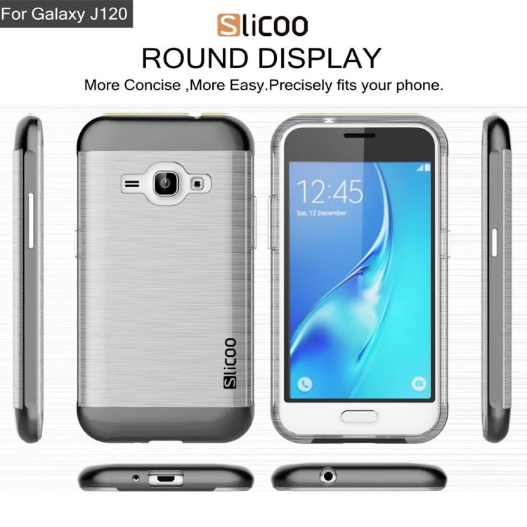 SLiCOO for Galaxy J1 (2016) / J120 Concise Fashion Separable Dichromatic Brushed Texture Transparent TPU + Electroplating PC Combination Case